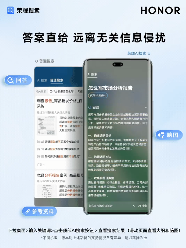 荣耀AI搜索正式上线！一键总结归纳 下拉桌面即刻体验