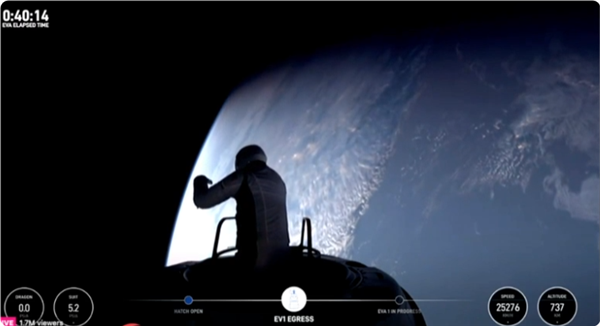 SpaceX开启人类首次商业太空行走：美国亿万富翁成功出舱